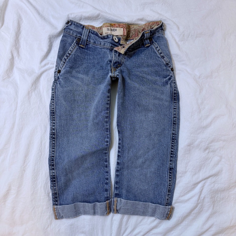 Levis 504 Slouch Jeans Womens 1 Medium Wash Cuffed Capri Y2K Denim